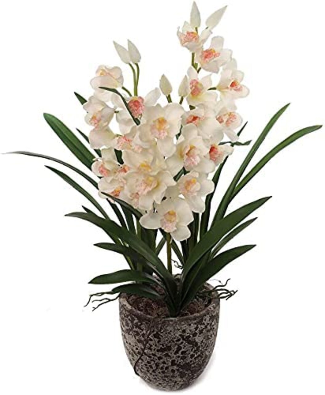 15" White Silk Cymbidium Orchid Stem - Elegant & Lifelike Floral Decor for Any Space